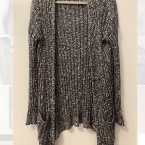 Dark blue cardigan. Very warm and stylish. Has pockets. Size: Large